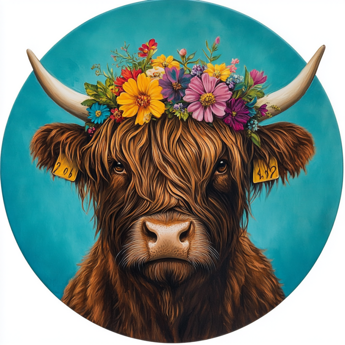 Highland Cow Sign, DCO-13235, Sign For Wreath, 10x10" Metal Sign