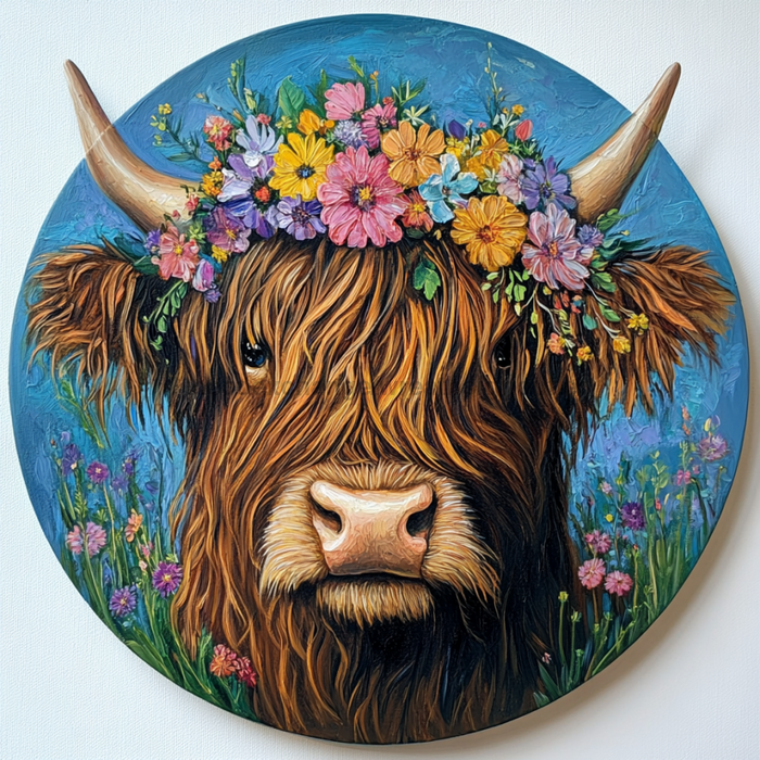 Highland Cow Sign, DCO-13238, Sign For Wreath, 10x10" Metal Sign
