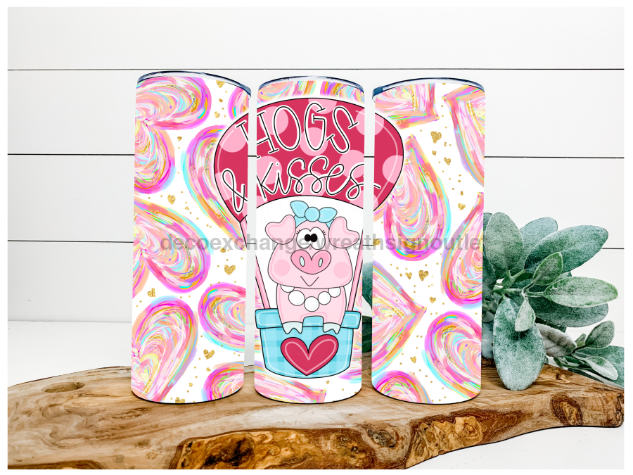 Hogs and Kisses, Valentine Pig, 20 oz Skinny Tumbler - DecoExchange