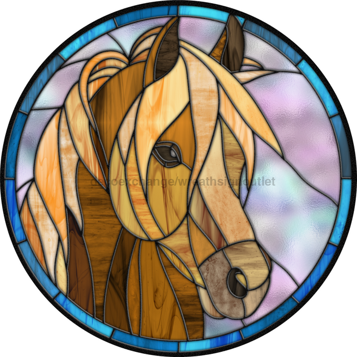 Horse Sign Stained Glass Decoe-4052-A Wreath 12’ Metal Round