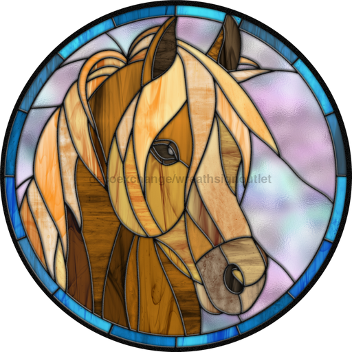 Horse Sign Stained Glass Decoe-4052-A Wreath 12’ Metal Round