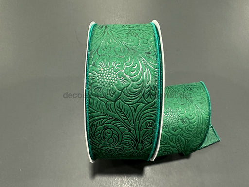 Hunter Green Flower Embossed 2.5’X50Y 984240 - 07C Ribbon