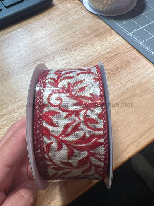 Ivry Lin/Red-Gld Glt Foilage Swrls 1.5’’X10Y 73508-09-15 Ribbon