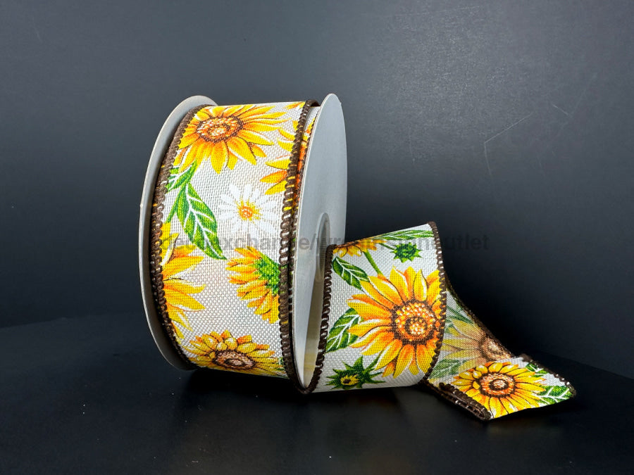 Ivory Linen/Sunflowers N Daisies 1.5’’X10Y 41536-09-38 Ribbon