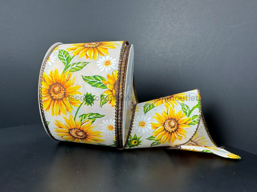 Ivory Linen/Sunflwrs N Daisies 2.5’’X10Y 41536-40-38 Ribbon