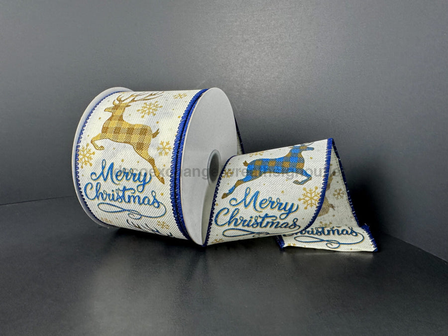 Ivry Stn/Brwn Chx Deer/Bl Merry Cmas 2.5’’X10Y 72590-40-38 Ribbon