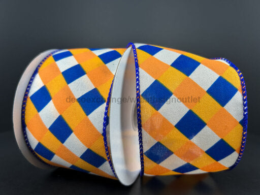 Ivory Stn/Ryl-Org-Snflwr Diag Strps 2.5’X10Y 61420-40-25 Ribbon