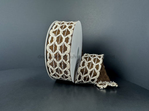 Ivory Scallop Burlap/Brown Linen 1.5’’X10Y 61520-09-38 Ribbon