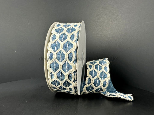 Ivory Scallop Burlap/Denim Linen 1.5’’X10Y 41538-09-05 Ribbon