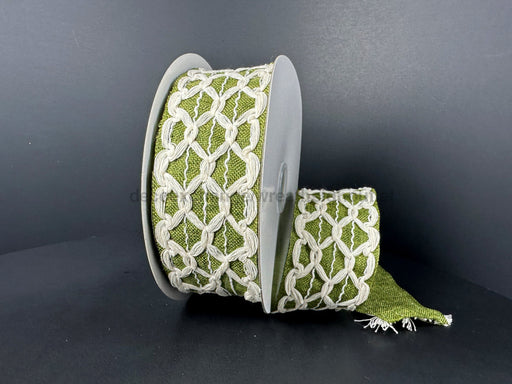 Ivory Scallop Burlap/Moss Linen 1.5’’X10Y 41538-09-08 Ribbon