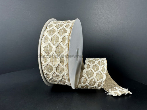 Ivory Scallop Burlap/Natural Linen 1.5’’X10Y 41538-09-15 Ribbon