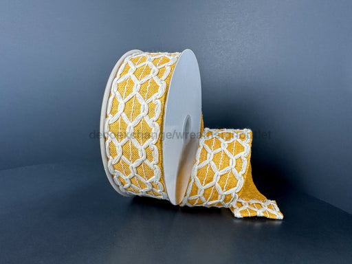 Ivory Scallop Burlap/Sunflower Linen 1.5’’X10Y 61520-09-49 Ribbon
