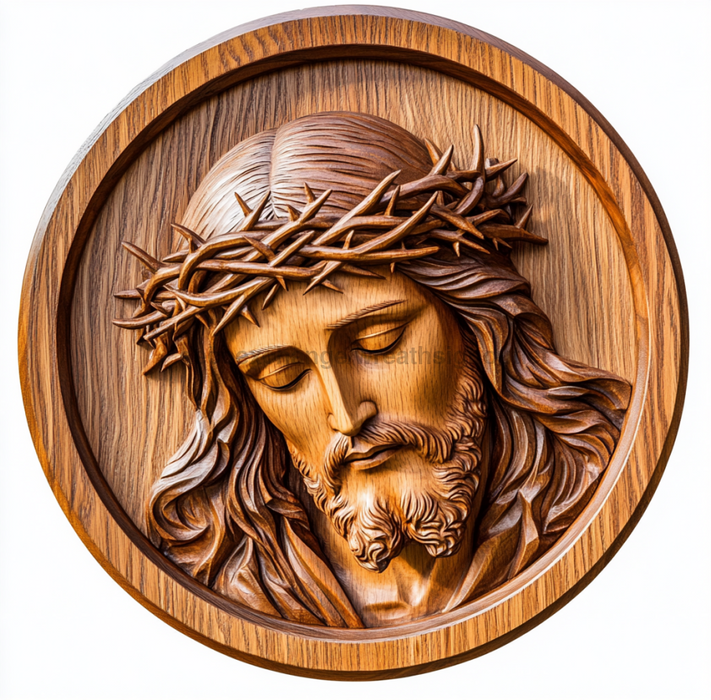 Jesus Wood Carving Sign, DCO-13240, Sign For Wreath, 10x10" Metal Sign