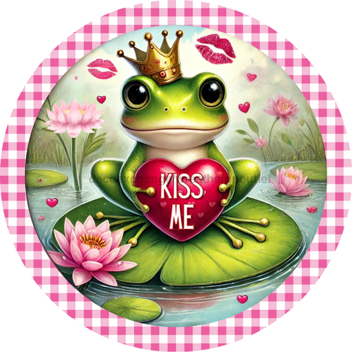 Kiss Me Frog Sign, DECOE-5295-D, Sign For Wreath, 10" Wood Sign