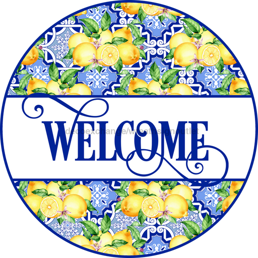 Lemon Welcome Sign Blue And Yellow Decoe-5206 10’ Metal Round