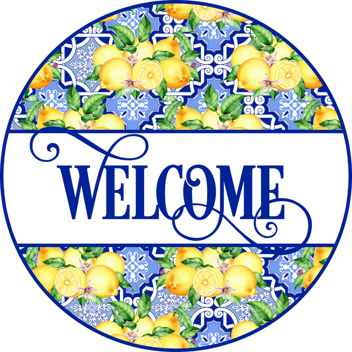 Lemon Welcome Sign Blue And Yellow Decoe-5206 10’ Metal Round