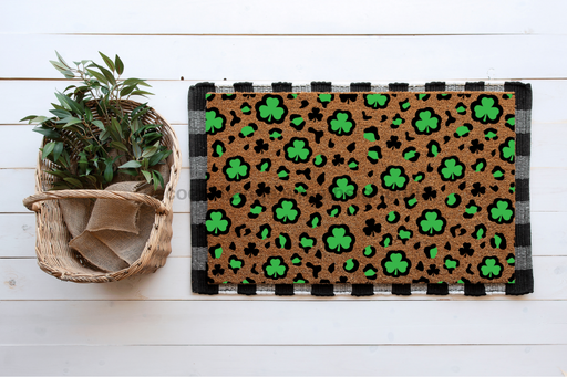 Leopard Clovers - St Patricks Day - 30x18" Coir Door Mat - DECOE-CM-007 - DecoExchange