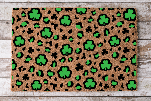 Leopard Clovers - St Patricks Day - 30x18" Coir Door Mat - DECOE-CM-007 - DecoExchange