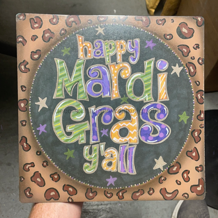 Leopard Mardi Gras Words Metal Sign 12"x12" IW-009 - DecoExchange Exclusive - DecoExchange