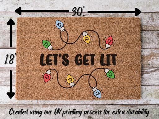 Let's Get Lit Funny Christmas Door Mat | Funny Christmas Doormat | Christmas Holiday Gift | Welcome Mat | Doormat | Winter Decor