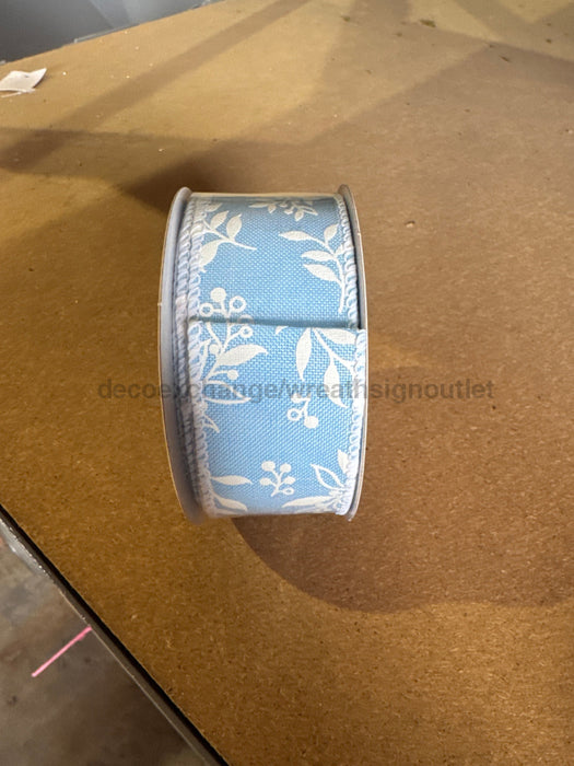 Light Blue Linen/White Foliage/White Edge 1.5’’X10Y 41524-09-04 Ribbon