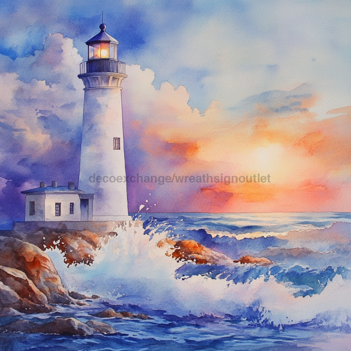 Light house Sign, DCO-13430, Sign For Wreath, 10x10" Metal Sign