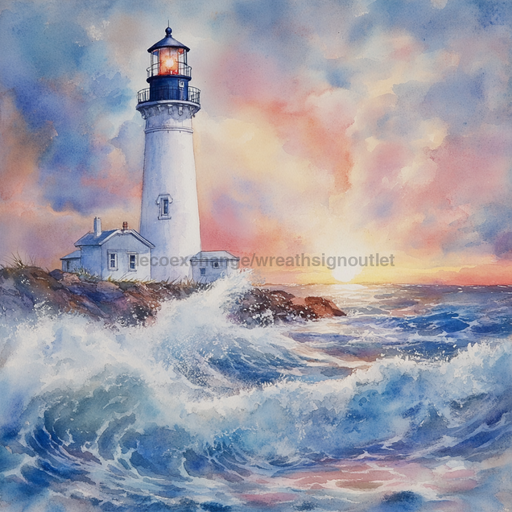 Light house Sign, DCO-13433, Sign For Wreath, 10x10" Metal Sign