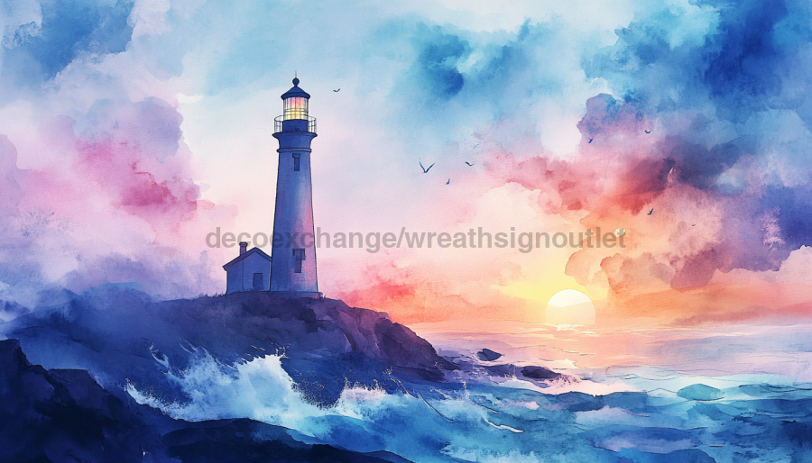 Light house Sign, DCO-13435, Sign For Wreath, 10x10" Metal Sign