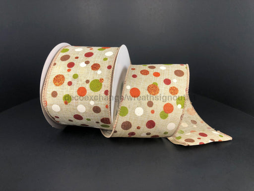 Lt Nat Linen/Fall Dots, 2.5"X10Y 61107-40-15 - DecoExchange®