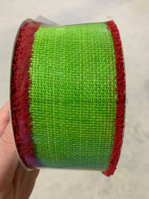 Lime Faux Brlp/Red Fuzzy Edg, 2.5"X10Y X918540-09 - DecoExchange