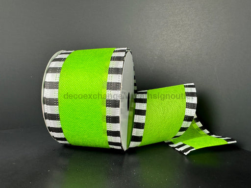 Lime Flat Breeze/Blk-Wht Strp Edge 2.5’’X10Y 46521-40-09 Ribbon