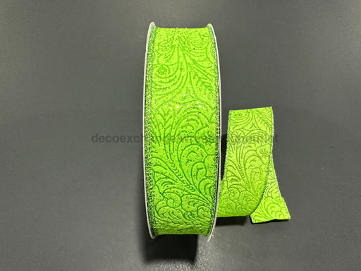 Lime Glittered Flwr Embossed 1.5’’X50Y 871-09-439 Ribbon
