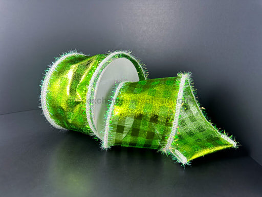 Lime Mtlc Chex/Wht Tinsl Edg 2.5’’X10Y 72531-40-29 Ribbon