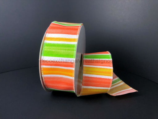 Lime Orange And Coral Ombre Stripes With Iridescent Lines Ribbon 1.5 Inches X 10 Yards 41126-09-46