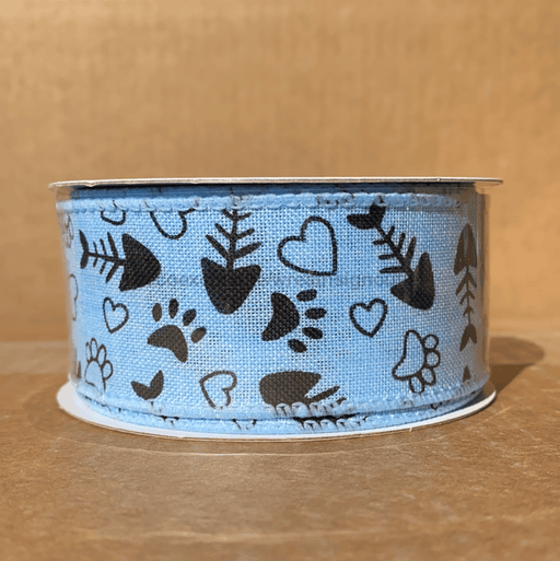 Lite Blue Fish Bone Paws Linen, 1.5"X10Y Q919909-04 - DecoExchange