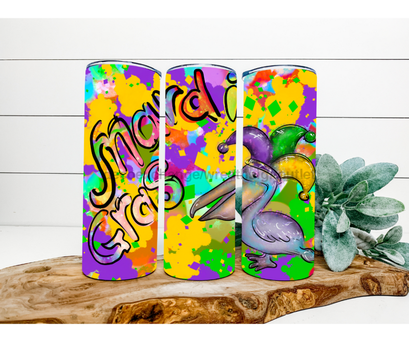 Louisiana Pelican Mardi Gras Tumbler, 20 oz Skinny Tumbler DECOETUMBLER-170 - DecoExchange