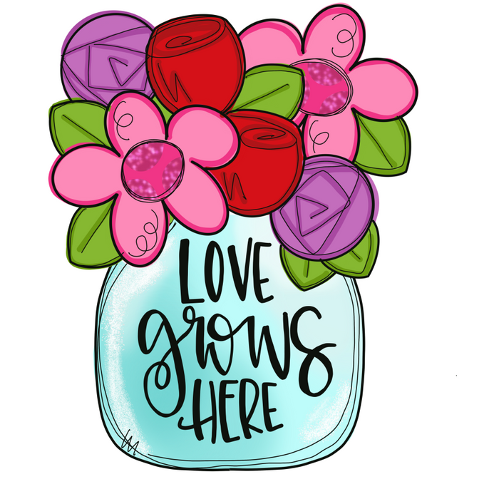 Love Grows Here Mason Jar Door Hanger Mj-W-00020 22’ Wood