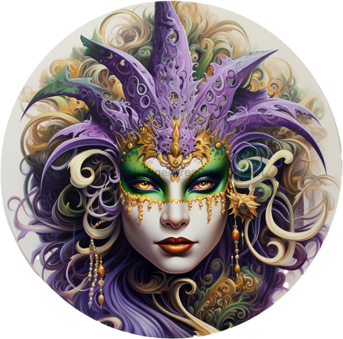Mardi Gras Door Hanger, DCO-00850-DH, Sign For Wreath, 18" Round Door Hanger - DecoExchange®