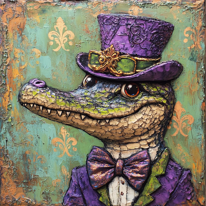 Mardi Gras Sign, Alligator Sign, DCO-13096, Sign For Wreath, 10x10" Metal Sign