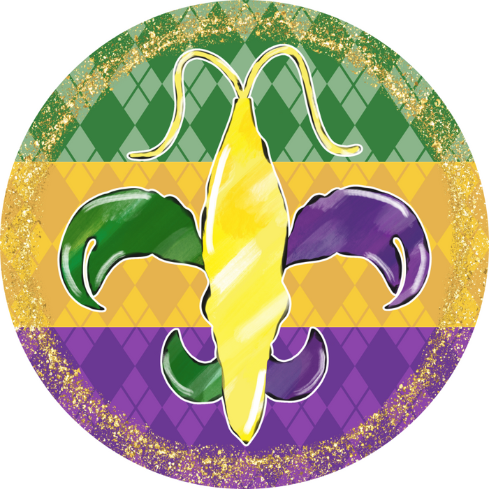 Mardi Gras Sign, DCO-13156-VINYL, Sign For Wreath, 10" Vinyl Round