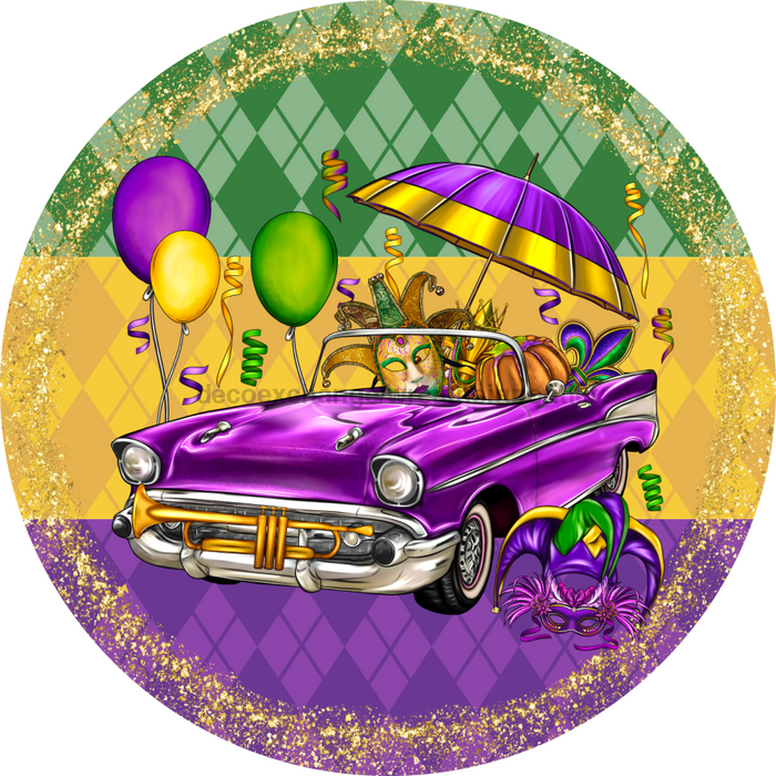 Mardi Gras Sign, DCO-13167-VINYL, Sign For Wreath, 10" Vinyl Round