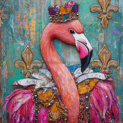 Mardi Gras Sign, Flamingo Sign, DCO-13055, Sign For Wreath, 10x10" Metal Sign