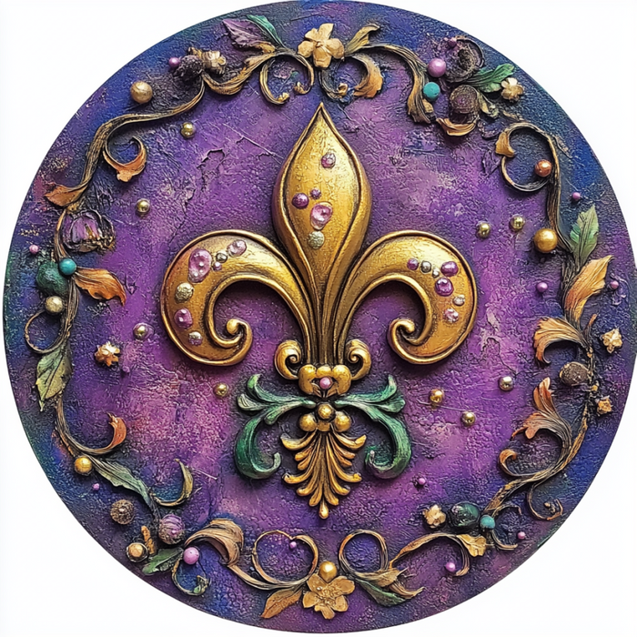 Mardi Gras Sign, Fleur De Lis Sign, DCO-13139, Sign For Wreath, 10" Metal Sign