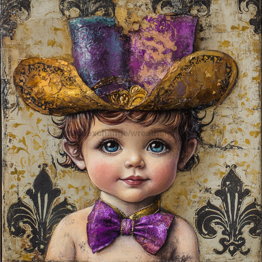 Mardi Gras Sign, King Cake Baby Sign, DCO-13098, Sign For Wreath, 10x10" Metal Sign