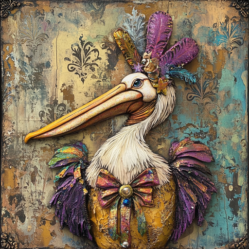 Mardi Gras Sign, Pelican Sign, DCO-13069, Sign For Wreath, 10x10" Metal Sign