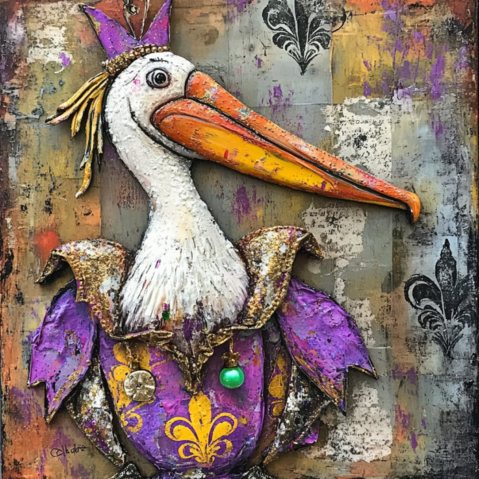 Mardi Gras Sign, Pelican Sign, DCO-13075, Sign For Wreath, 10x10" Metal Sign