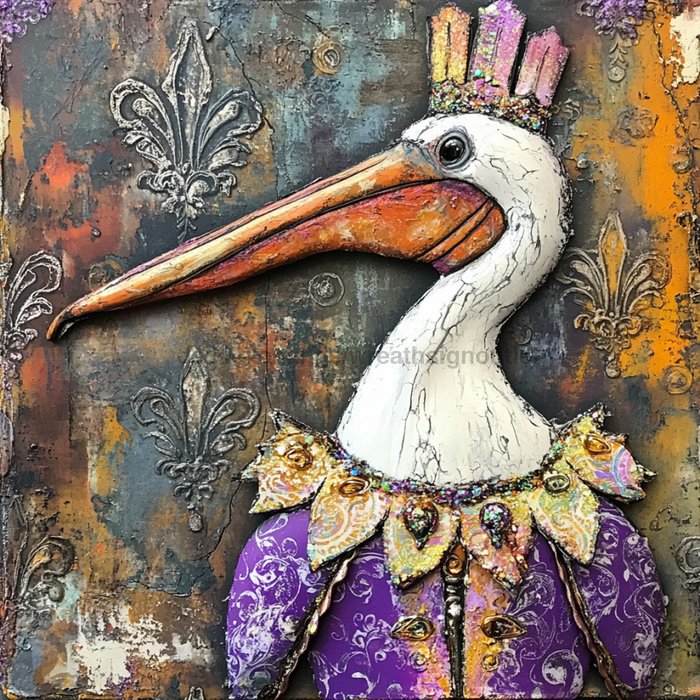 Mardi Gras Sign, Pelican Sign, DCO-13076, Sign For Wreath, 10x10" Metal Sign