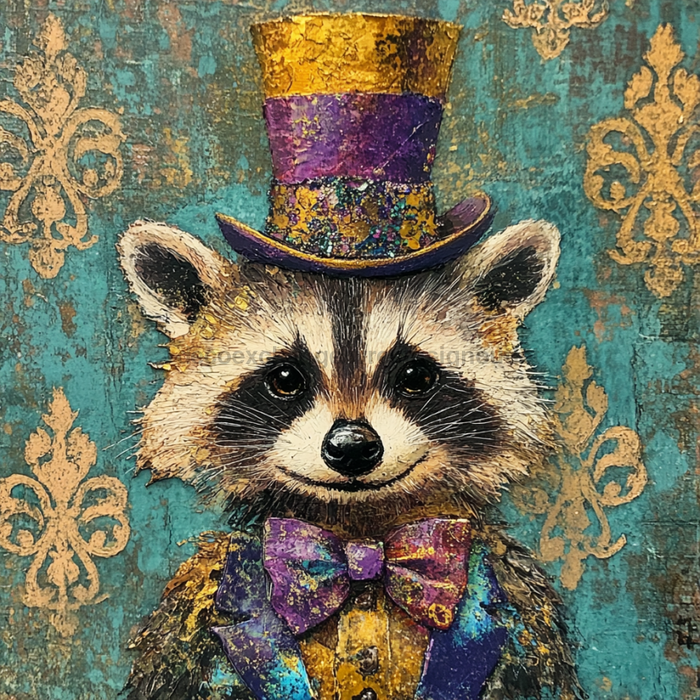 Mardi Gras Sign, Raccoon Sign, DCO-13089, Sign For Wreath, 10x10" Metal Sign