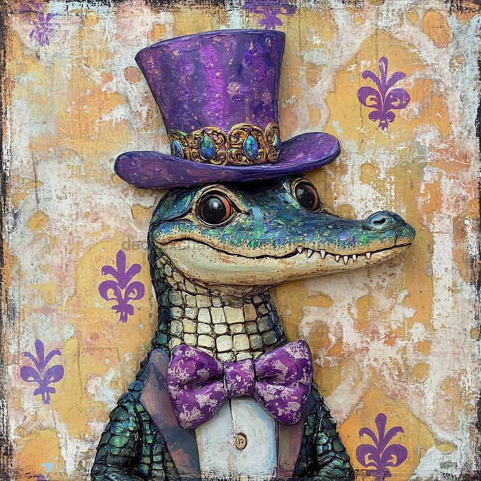 Mardi Gras Sign, Top Hat Sign, DCO-13106, Sign For Wreath, 10x10" Metal Sign