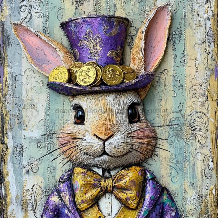 Mardi Gras Sign, Top Hat Sign, DCO-13116, Sign For Wreath, 10x10" Metal Sign